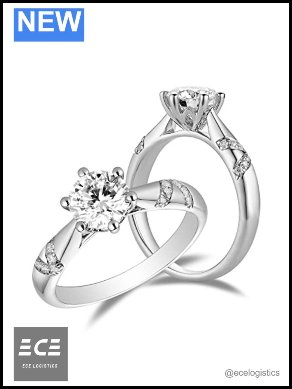 Solitaire Moissanite Engagement Ring 925 Sterling Silver 18K White Gold Plated